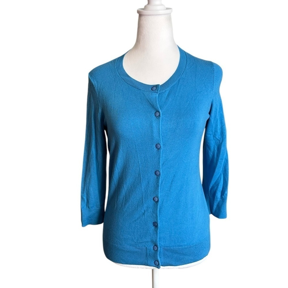 Talbots Womens Cardigan Sweater Size XS Blue Button Up 3/4 Sleeve